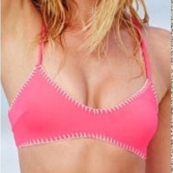 VICTORIAS SECRET Swim Carova Crochet Bikini Top Pink Padded Womens Small - Picture 7 of 8